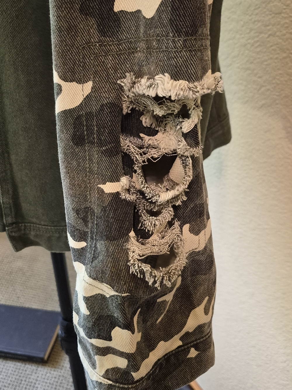 BiBi Olive Green Denim Jacket with Camo Sleeves - Picture 3 of 11